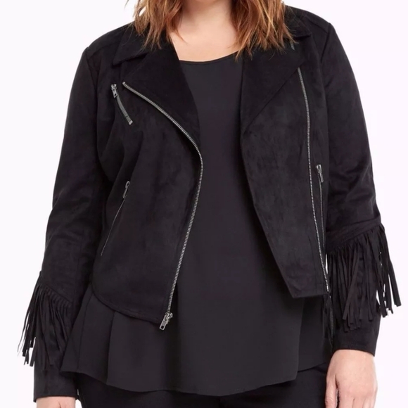 Rockabilly Fringed Moto Jacket Woman Plus 18/20W Crop Faux Suede Boho Biker - Picture 1 of 13